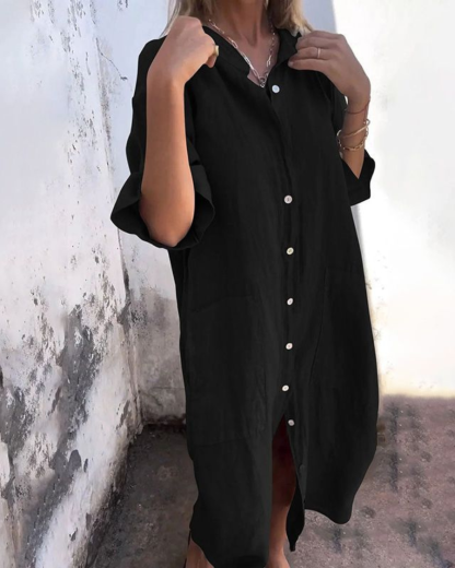 Cotton Linen Shirt Long Dress (Buy 2 Free Shipping)