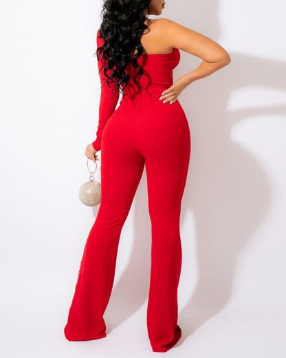 One Shoulder Bodycon Rhinestone Leg Jumpsuit (Buy 2 Free Shipping)