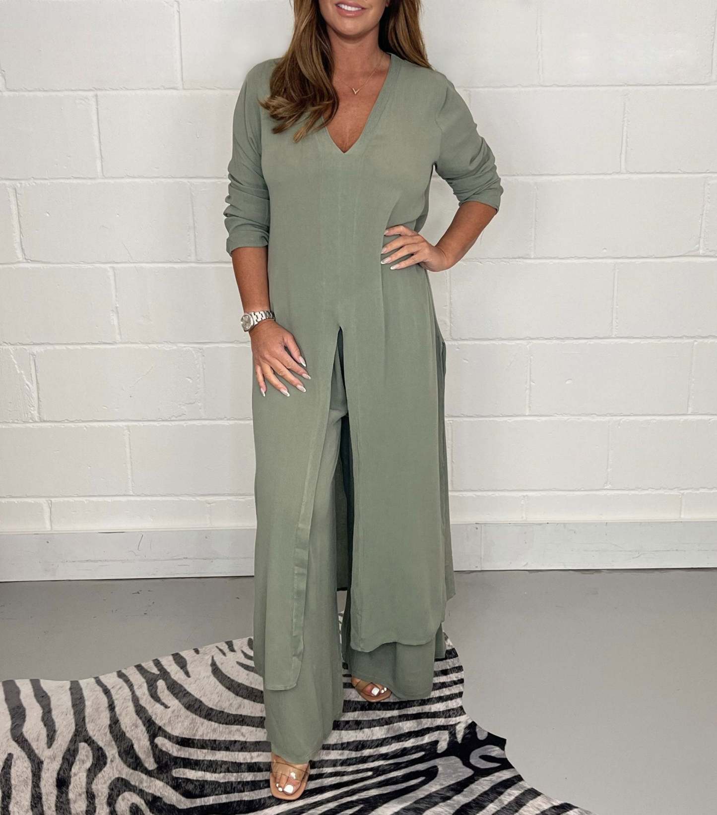 Casual 2 Pieces Suit With Long Top & Matching Trouser (Buy 2 Free Ship