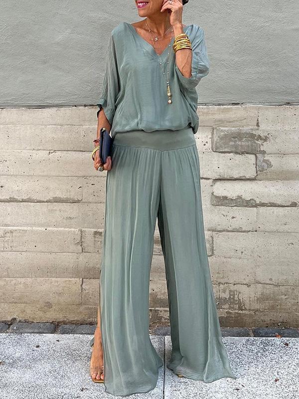 Elegant Chiffon Wide Leg Pants Two Piece Set (Buy 2 Free Shipping)