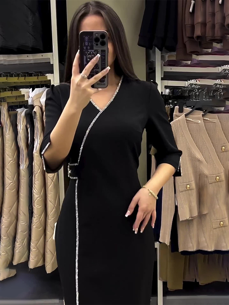 Elegant V-Neck Sequin Trim Slit Maxi Dress (Buy 2 Free Shipping)