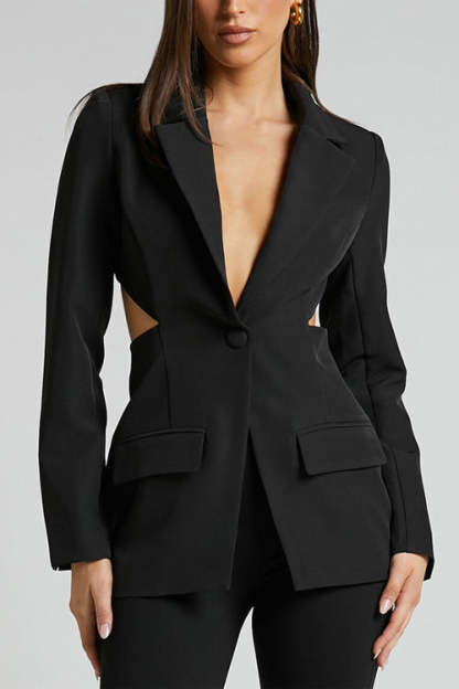 Queen Temperament Button Up Long Sleeve Backless Lapel Blazer (Buy 2 Free Shipping)