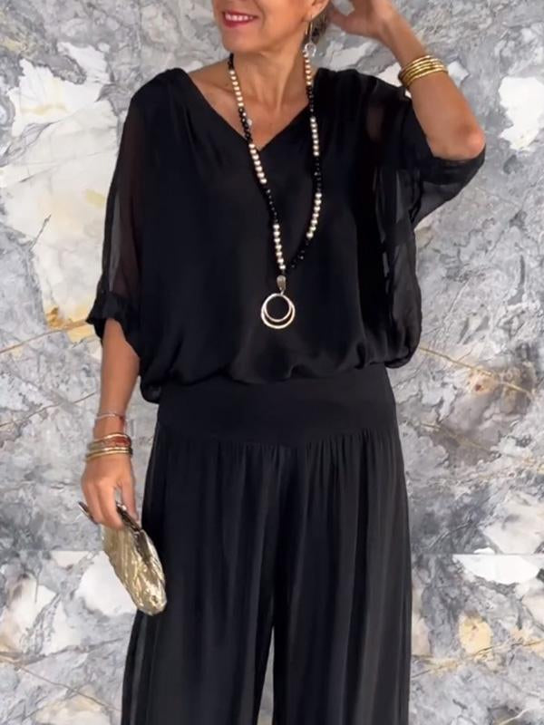 Elegant Chiffon Wide Leg Pants Two Piece Set (Buy 2 Free Shipping)