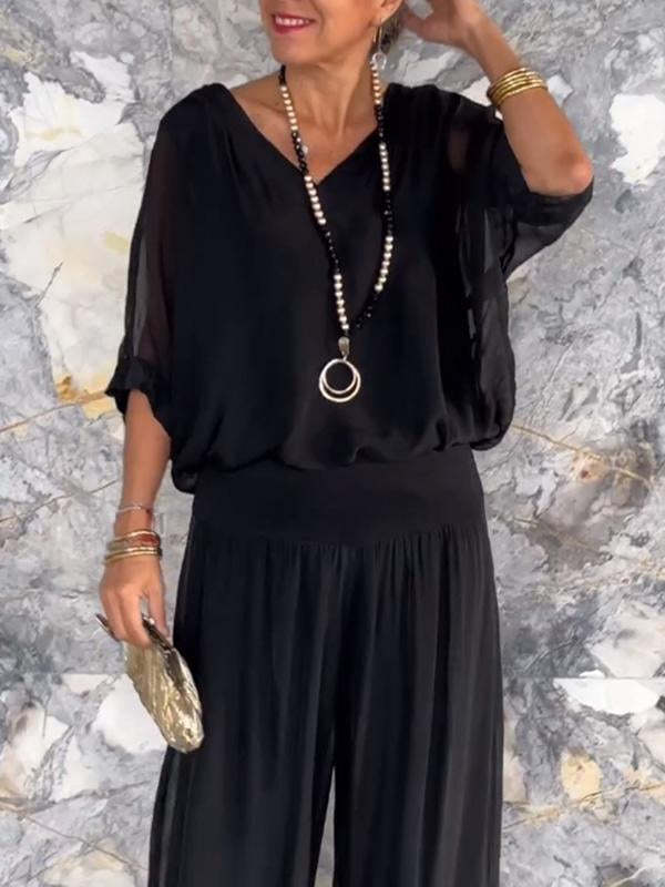 Elegant Chiffon Wide Leg Pants Two Piece Set (Buy 2 Free Shipping)