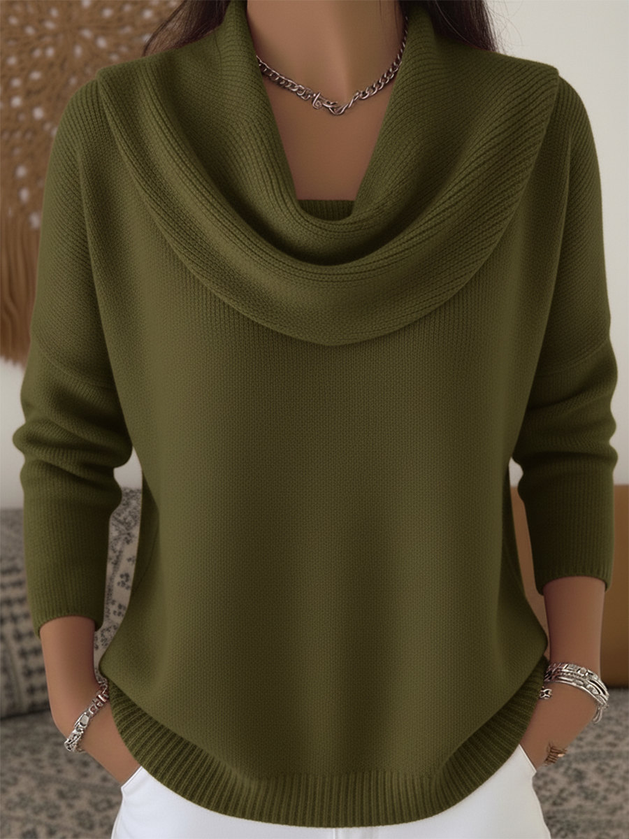 Casual Draped Cowl Neck Ribbed Hem Knit Sweater (Buy 2 Free Shipping)