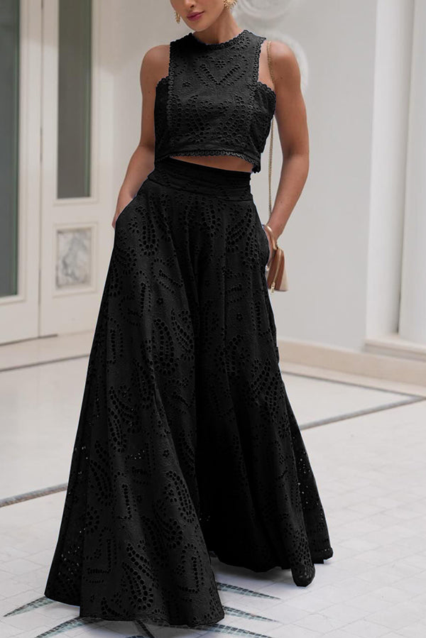 Paris Dreaming Embroidered Lace High Rise Pocketed Maxi Skirt and Crop Tank Top(Buy 2 Free Shipping)