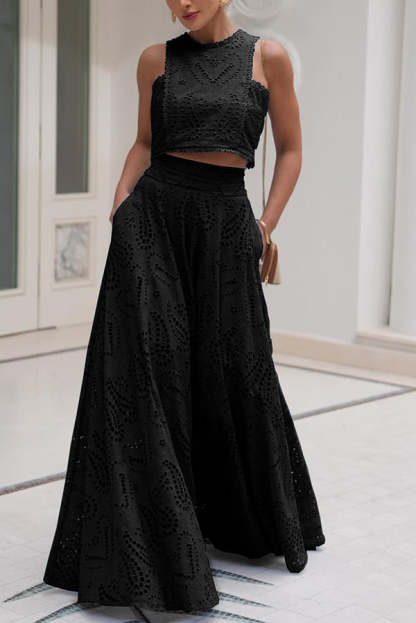 Paris Dreaming Embroidered Lace High Rise Pocketed Maxi Skirt and Crop Tank Top(Buy 2 Free Shipping)
