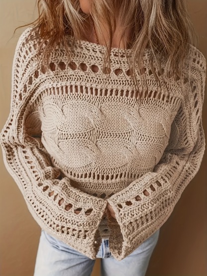 Loose Cable Knit Hollow Out Pullover Sweater