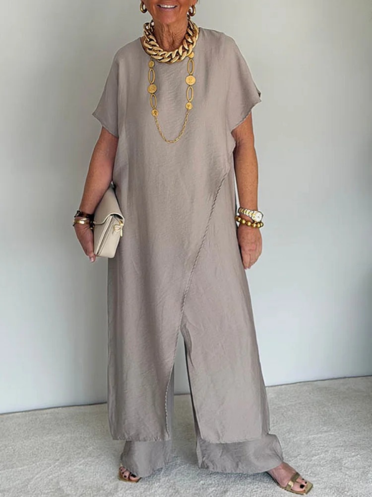 Elegant Asymmetrical Tunic & Wide-Leg Pants Set