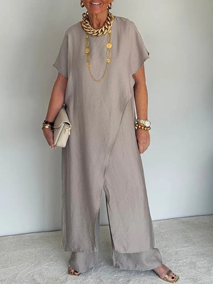 Elegant Asymmetrical Tunic & Wide-Leg Pants Set