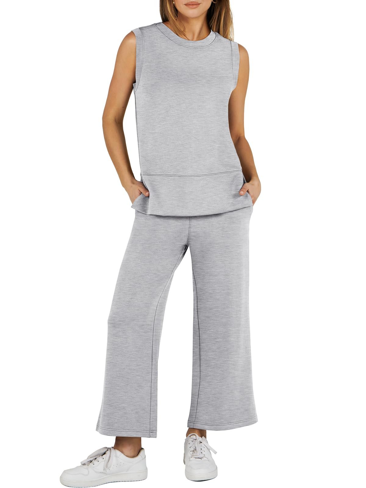 Last Day Promotion🔥Sleeveless Slit Hem Wide Leg Suit Casual Two Piece Set