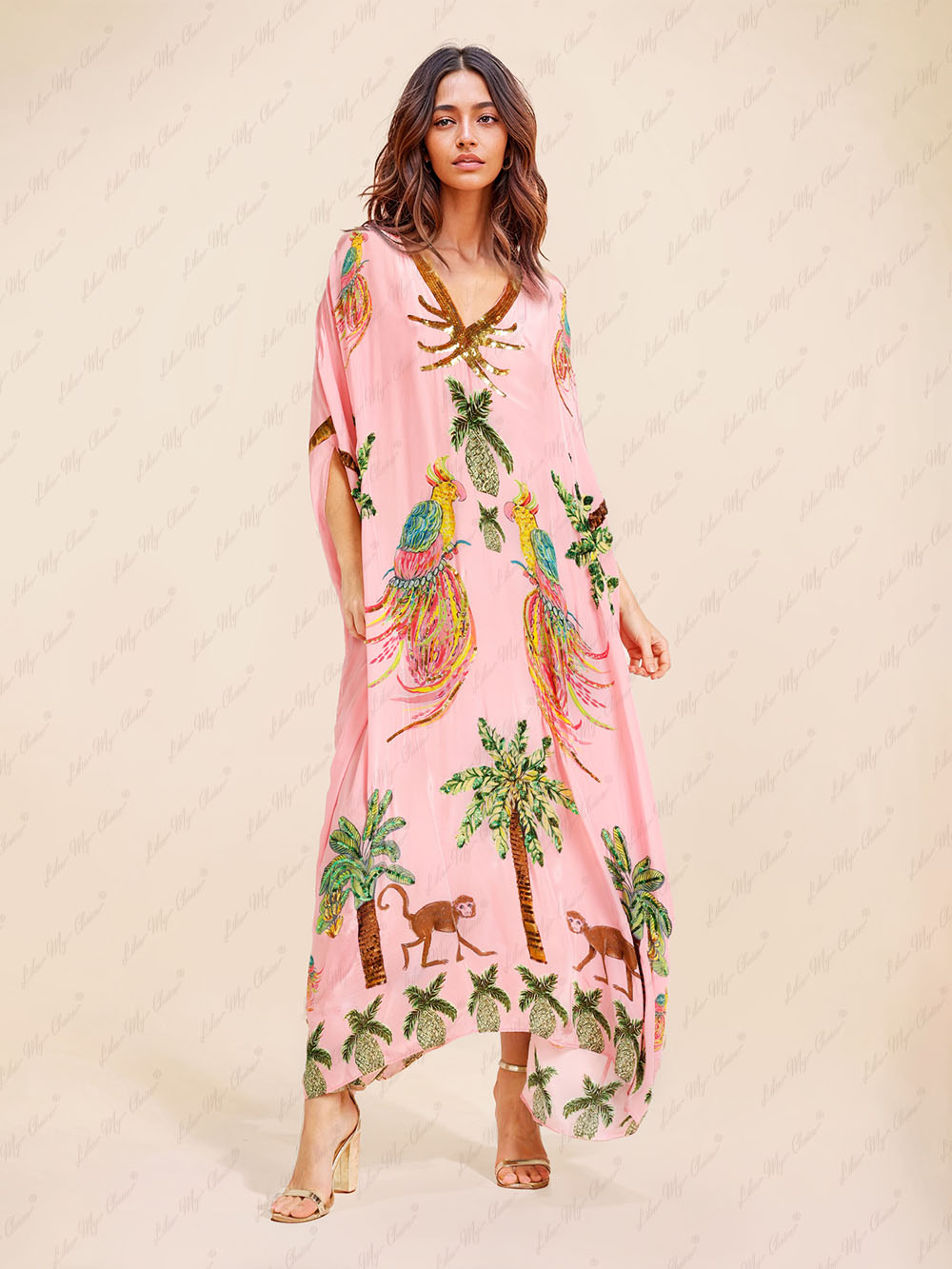 Unique Drop Shoulder Sleeve Coconut Tree Printed Dress (Buy 2 Free Shipping)