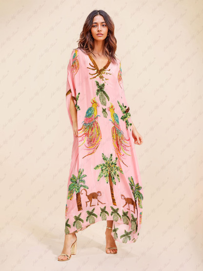 Unique Drop Shoulder Sleeve Coconut Tree Printed Dress (Buy 2 Free Shipping)