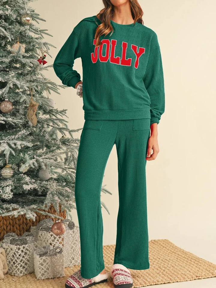  Christmas Jolly Ribbed Lounge Set (Buy 2 Free Shipping)