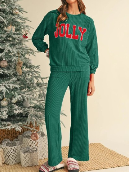  Christmas Jolly Ribbed Lounge Set (Buy 2 Free Shipping)