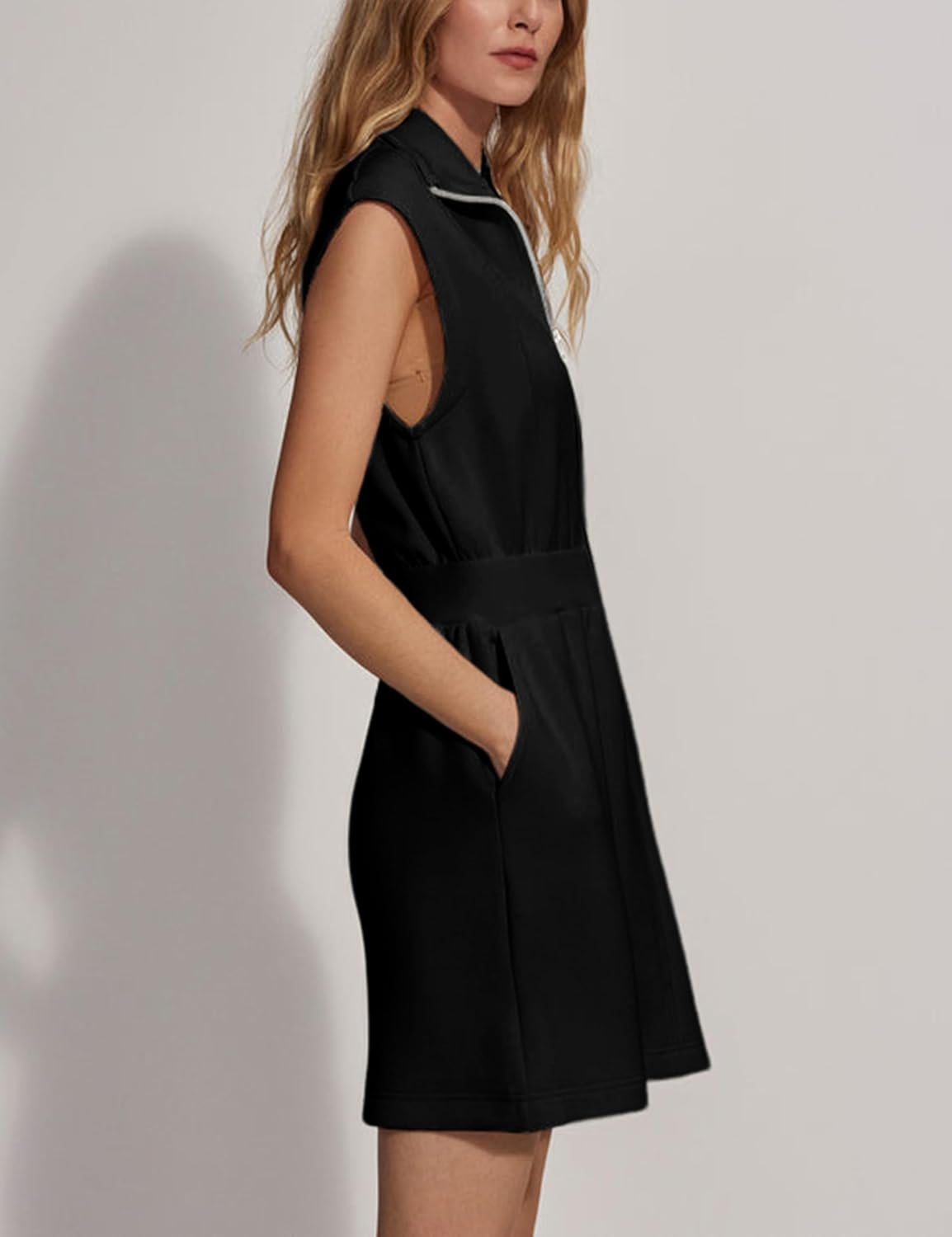 Collared V Neck Zip Mini Dress (Buy 2 Free Shipping)