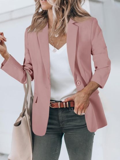 Button Open Front Pocket Blazers Jacket (Buy 2 Free Shipping)