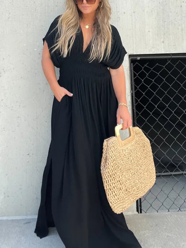 Slit V-Neck Effortless Maxi Long Dress (Buy 2 Free Shipping)