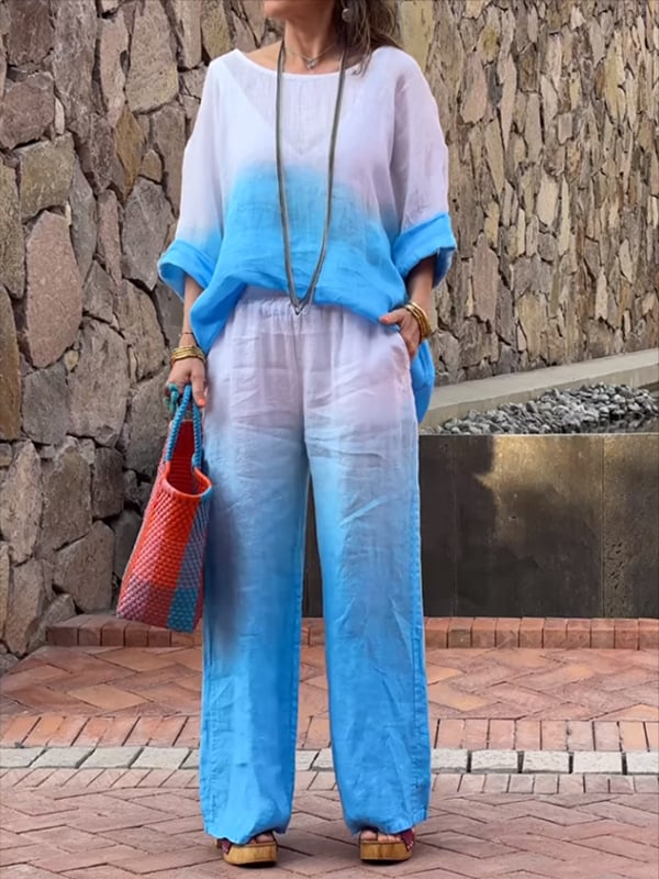 Last Day 49% OFF🔥Chic Cotton Linen Gradient Two-Piece Set(Buy 2 Free Shipping)