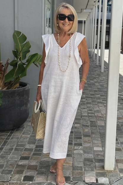Elegant Linen Sleeveless Dress with Back Bow Detail (Buy 2 Free Shipping)