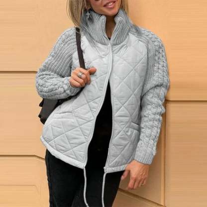 Women's Casual Solid Color Knitted Patchwork Zipped Jacket