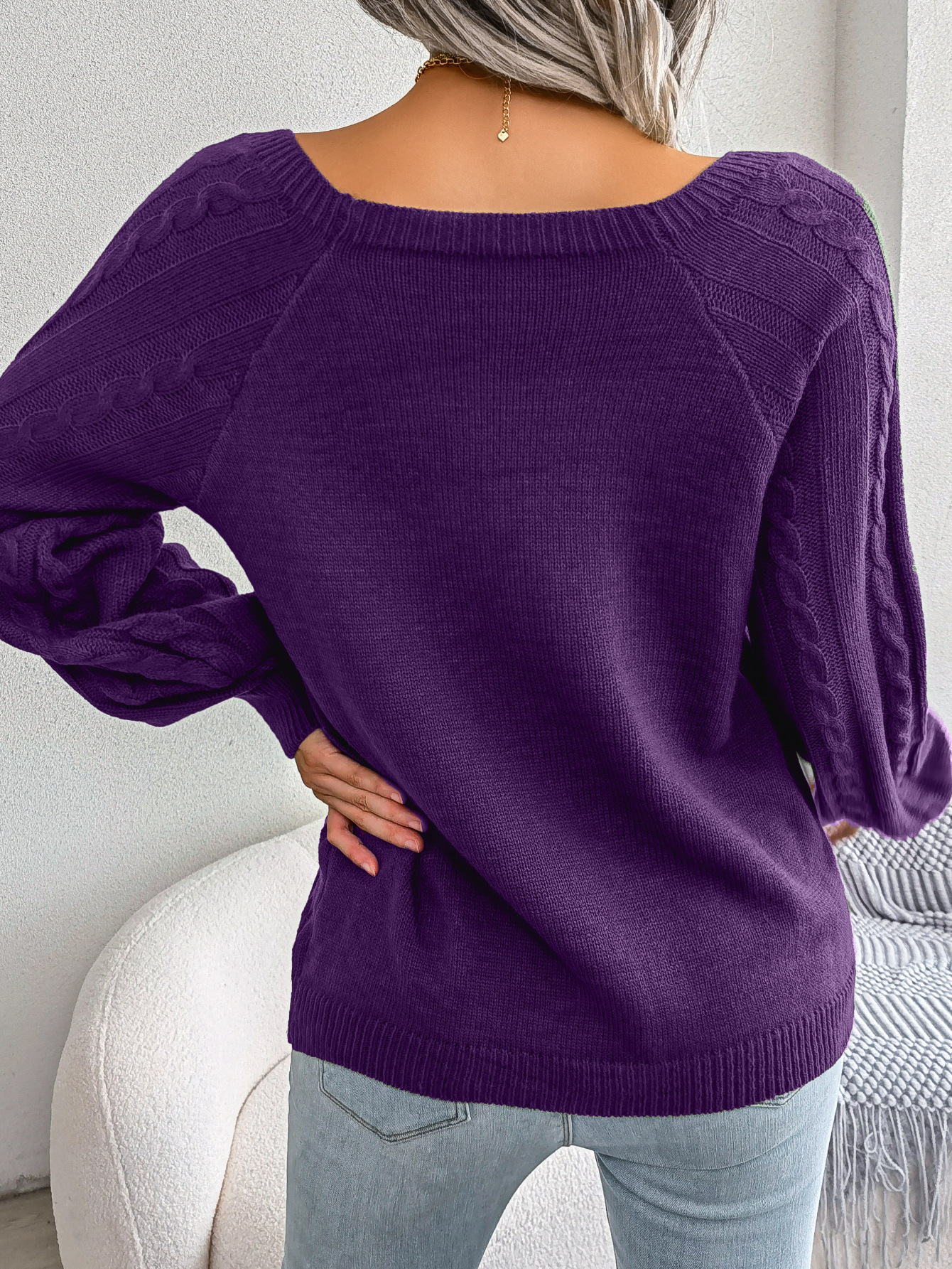 Textured Cable Knit Button Detail Relaxed Fit Sweater