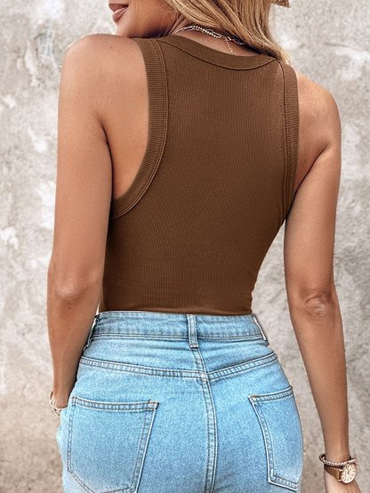 Last Day Promotion🔥Round Neck Built-in Bra Ribbed Tank Top(Buy 2 Free Shipping)