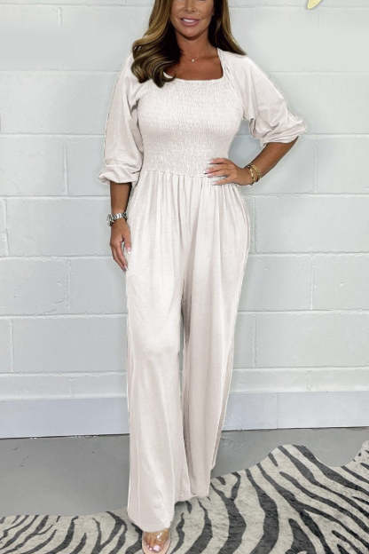 Elegant Smocked Bodice Wide Leg One Piece Jumpsuit (Buy 2 Free Shipping)