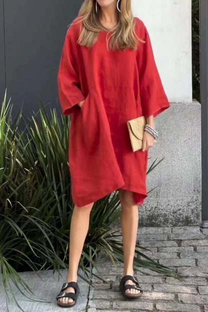 Women’s Loose Cotton Linen Dress with Pockets (Buy 2 Free Shipping)