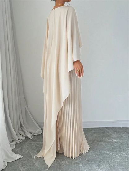 Elegant Pleated Cape Irregular Maxi Dress (Buy 2 Free Shipping)