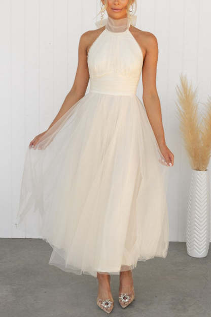 Gathered Detail Halter Maxi Dress