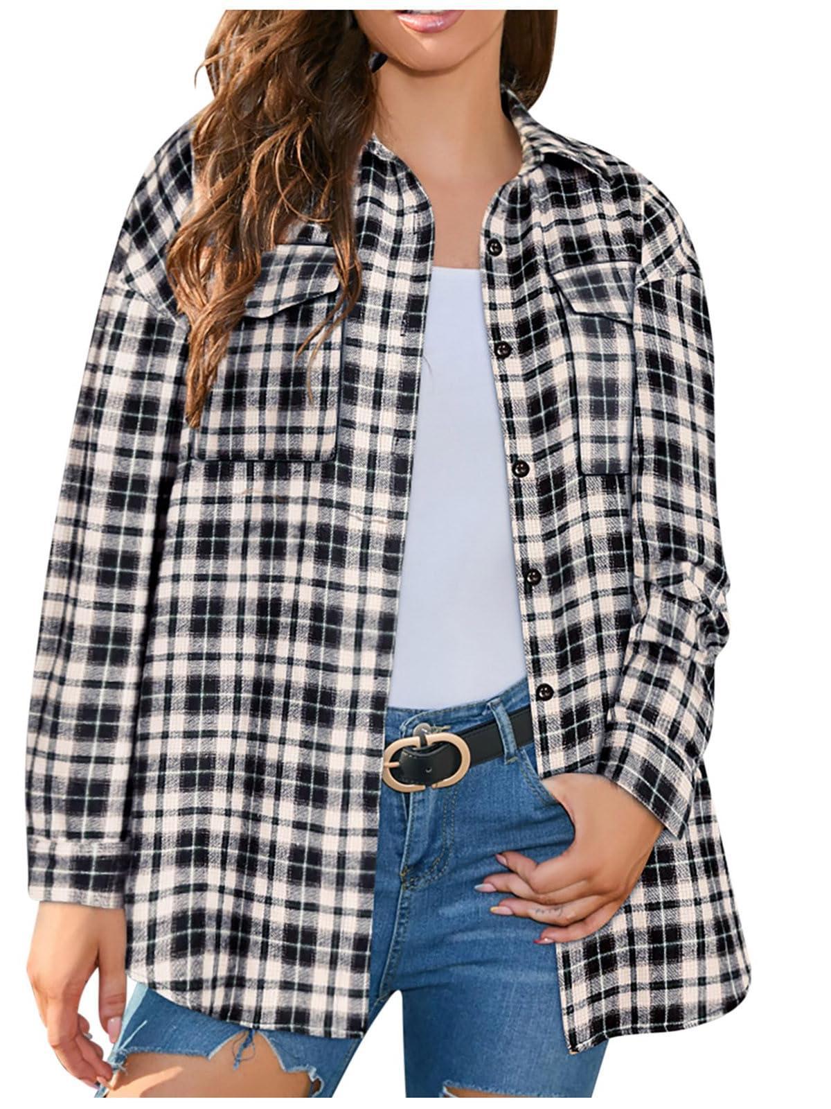 2024 Women's Button Down Flannel Shirts Plaid Shacket(50% OFF!!!)