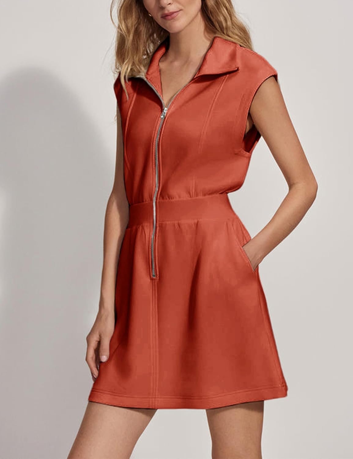 Collared V Neck Zip Mini Dress (Buy 2 Free Shipping)