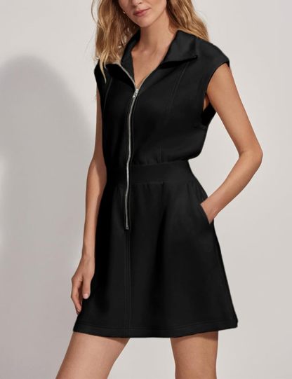 Collared V Neck Zip Mini Dress (Buy 2 Free Shipping)