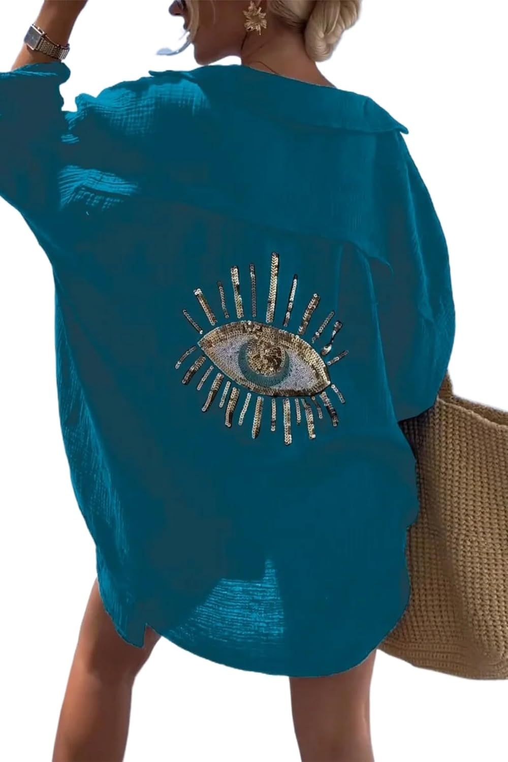 Embroidered Evil Eye Beach Cover-Up Shirt (Buy 2 Free Shipping)
