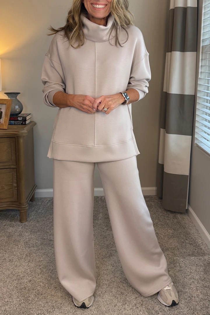 Cozy Cowl Neck Pullover and Wide Leg Pants Set (Buy 2 Free Shipping)