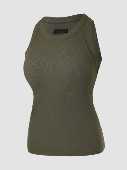 Last Day Promotion🔥Round Neck Built-in Bra Ribbed Tank Top(Buy 2 Free Shipping)