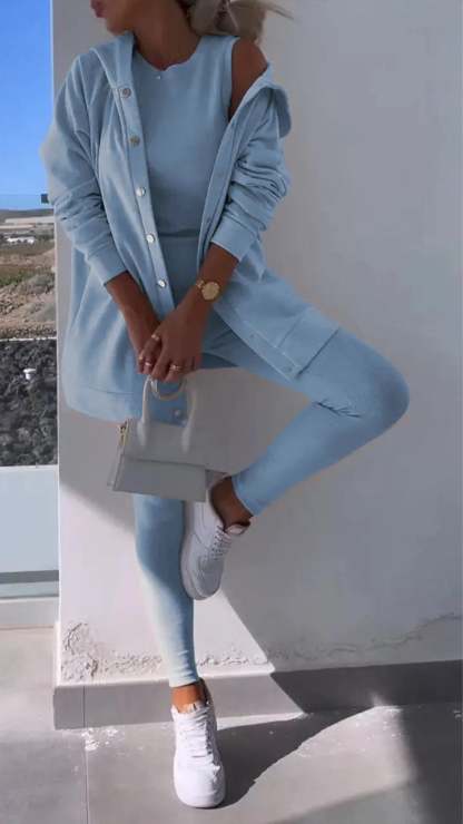 Hooded Cardigan Sweatshirt Three-piece Set (Buy 2 Free Shipping)