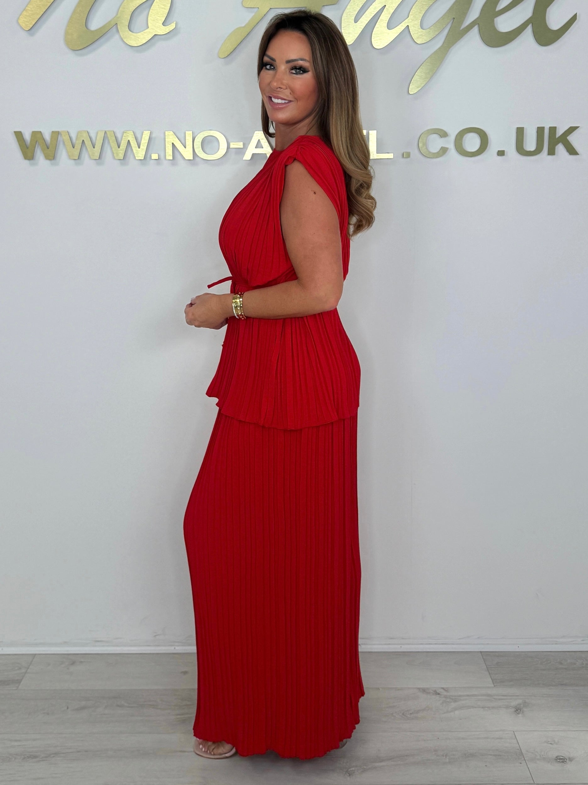 Pleated Tie Waist Top & Trouser Two Piece Set (Buy 2 Free Shipping)