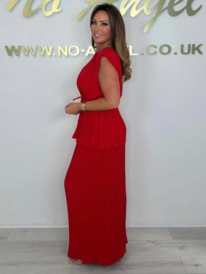 Pleated Tie Waist Top & Trouser Two Piece Set (Buy 2 Free Shipping)