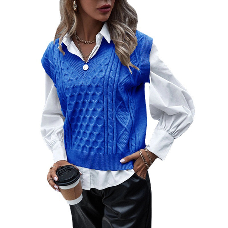 Dunhuang.Com Specializes In Small Batches For Women'S Fashionable Knitted Vests Autumn And Winter New Vests Sleeveless Cable V-Neck Tops