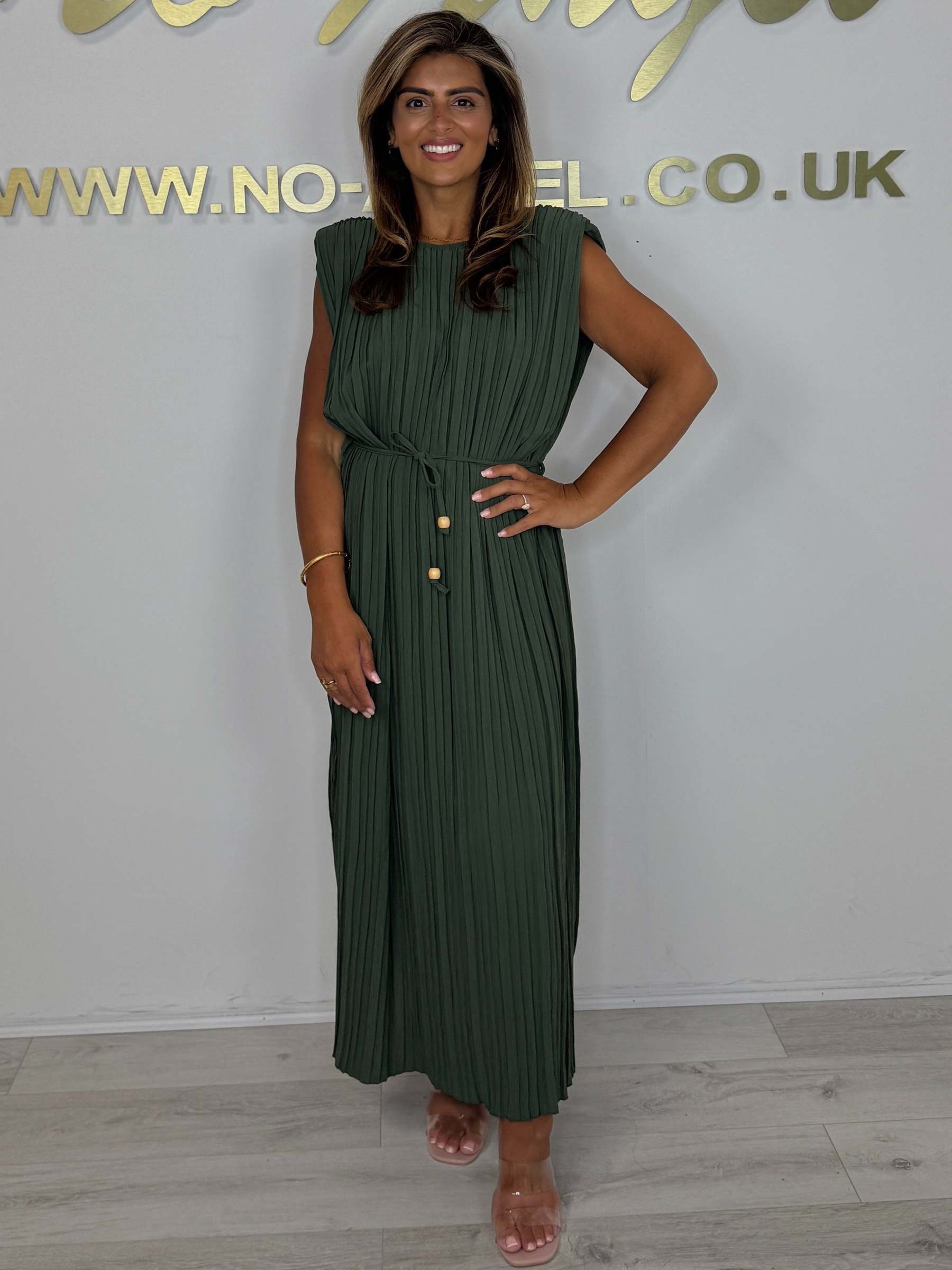 Pleated Tie Waist Midi Dress (Buy 2 Free Shipping)