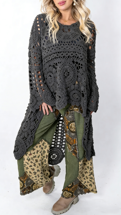 Relaxed Crochet Longline Top (Buy 2 Free Shipping)