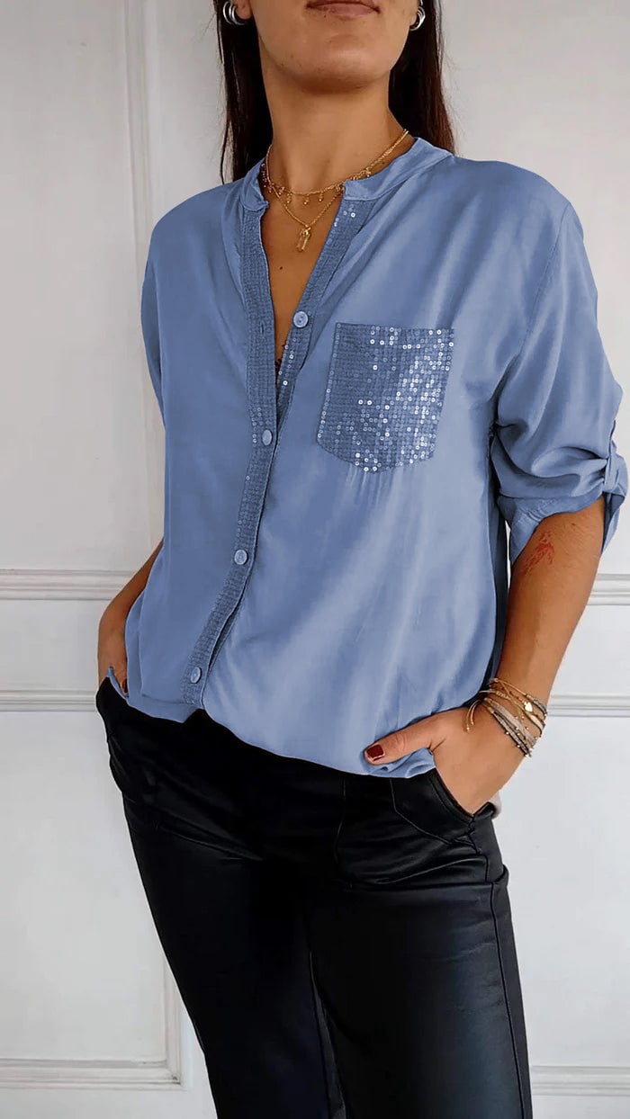 2024 HOT SALE🔥V-neck Sequin Casual Top(Buy 2 Free Shipping)