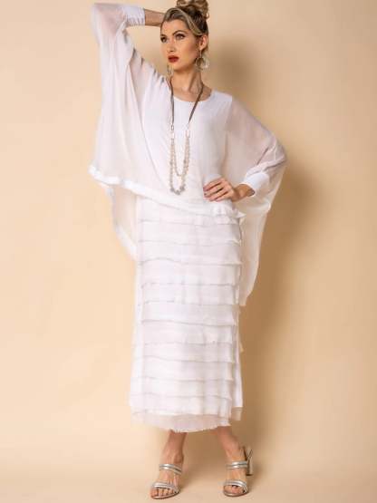 Frayed Trim Tiered Midi Dress (Buy 2 Free Shipping)