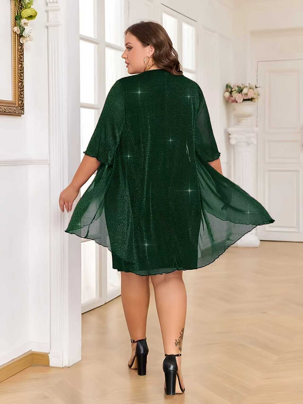 Elegant Cape Overlay Two-Piece Midi Dress (Buy 2 Free Shipping)