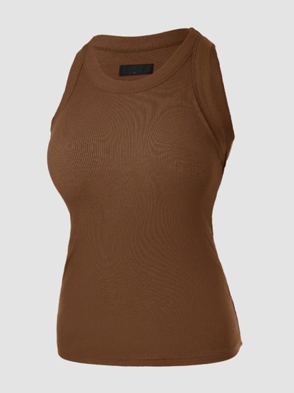 Last Day Promotion🔥Round Neck Built-in Bra Ribbed Tank Top(Buy 2 Free Shipping)