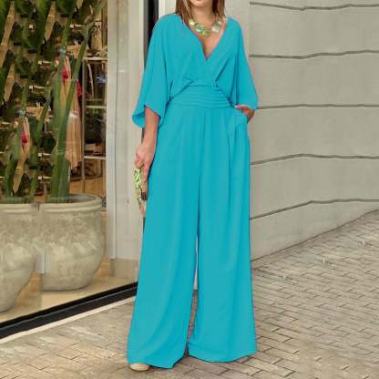 Last Day Promotion🔥Solid Color V-Neck Elegant Jumpsuit(BUY 2 FREE SHIPPING)