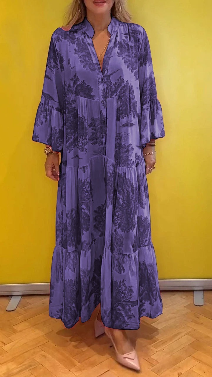 Floral Maxi Shirt Dress with Tiered Skirt (Buy 2 Free Shipping)
