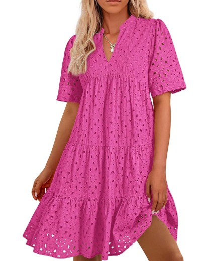 Elegant V Neck Eyelet Lace Dress (Buy 2 Free Shipping)